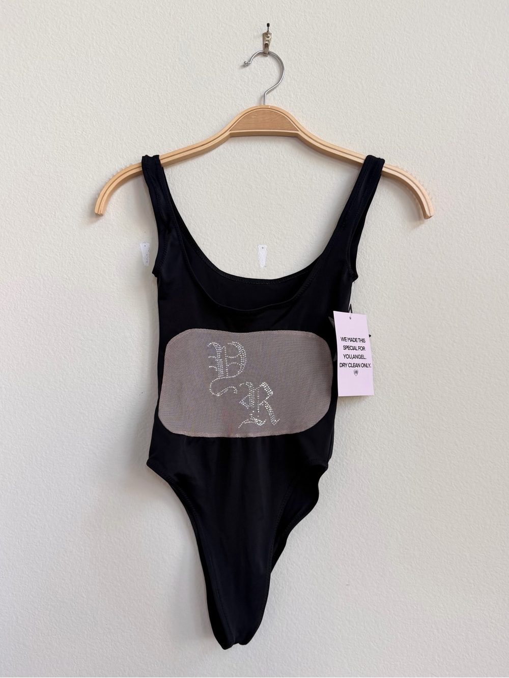 Yung Reaper Black Mesh Panel Rhinestone Logo Bodysuit NWT XS
